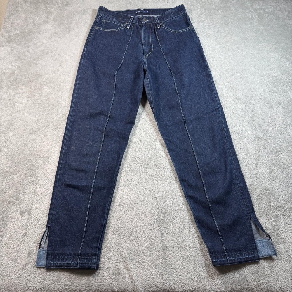 Levi's Made & Crafted Column Pleated Jeans Womens 27 Blue Dark Wash Split Hem